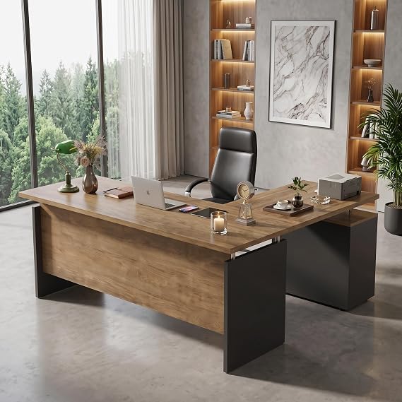 63-inch L-Shaped Office Desk, Reversible, 3 Drawers with Locking
