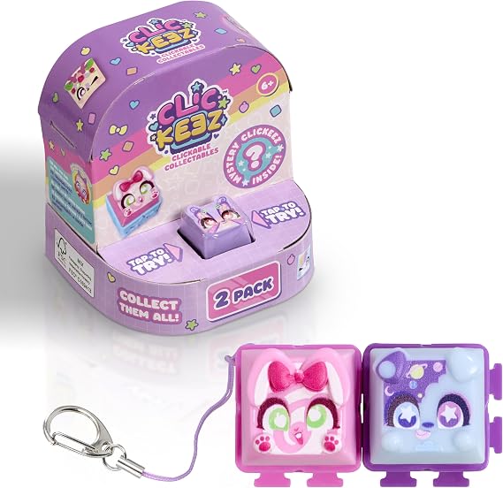 Clickeez 2 Pack | 2 Collectibe Character Keyboard Keys Click & Crack | Create Your Own Key Chain | Ages 6+