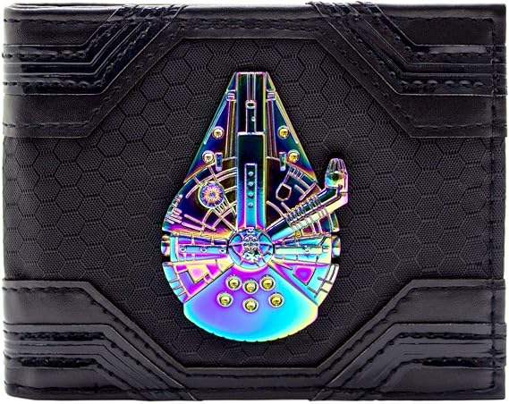 The Last Jedi Star Wars Millennium Falcon Iridescent Badge Han Solo Wallet Bi-Fold ID & Card Holder, Black