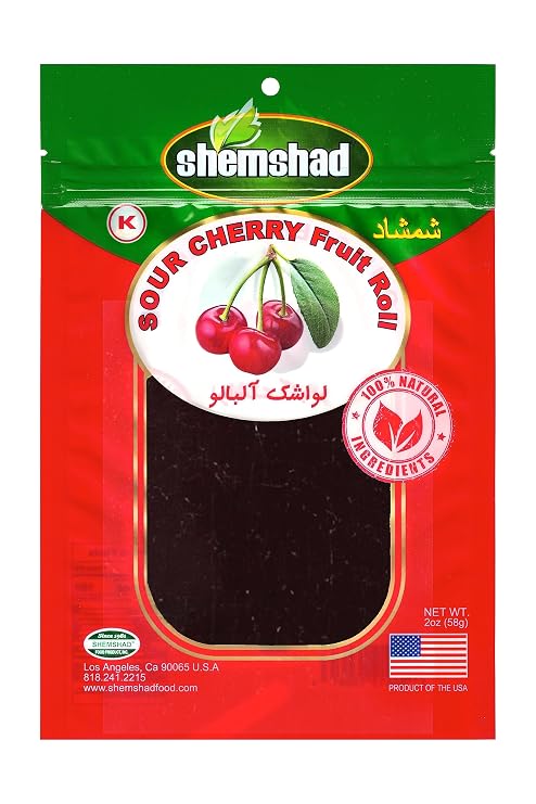 Shemshad Lavashak Sour Cherry Fruit Leather Persian Style Fruit Layer- 2 Ounce - Kosher Product of USA
