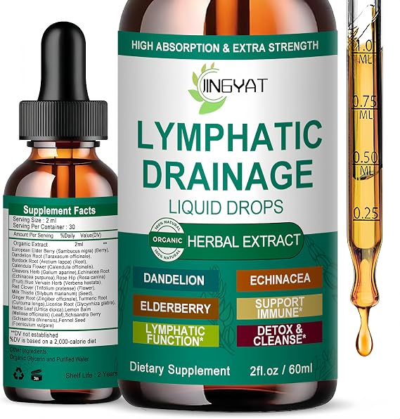 Organic Lymphatic Drainage Drops | 17-in-1 Lymphatic Drainage Supplement | Echinacea,Elderberry,Dandelion | High Absorption Liposomal Lymphatic Drainage for Immune Support,Lymph Cleanse&Detox,2 fl oz