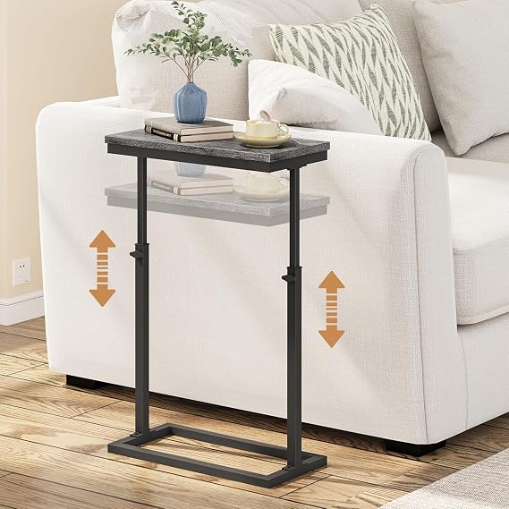 TUTOTAK End Table, Side Table, Tall Couch Table, Sofa Table | for living Room, Bedroom, Grey TB01BY083
