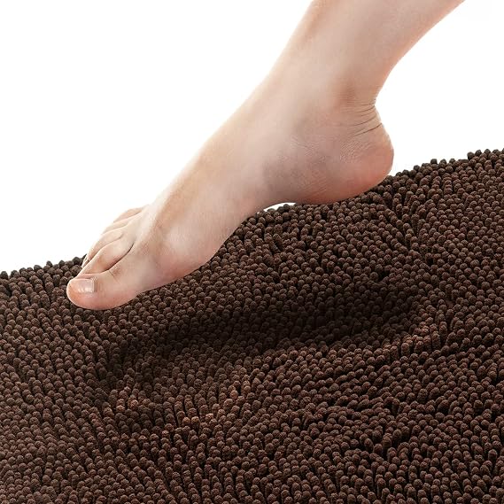 Tafts Bathroom Rugs, Extra-Thick Memory Foam Bath Mat, Ultra-Soft Chenille Microfiber, Highly Absorbent, Machine Washable, Shaggy Bath Mats for Bathroom, Non-Slip (21"x32") Mocha Brown