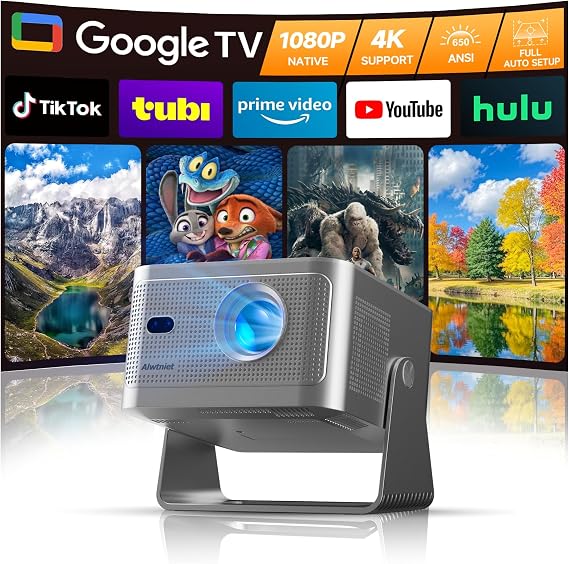 Alwtniet HY350GT Projector with Google TV, WiFi 6, Bluetooth 5.4, TV Stick