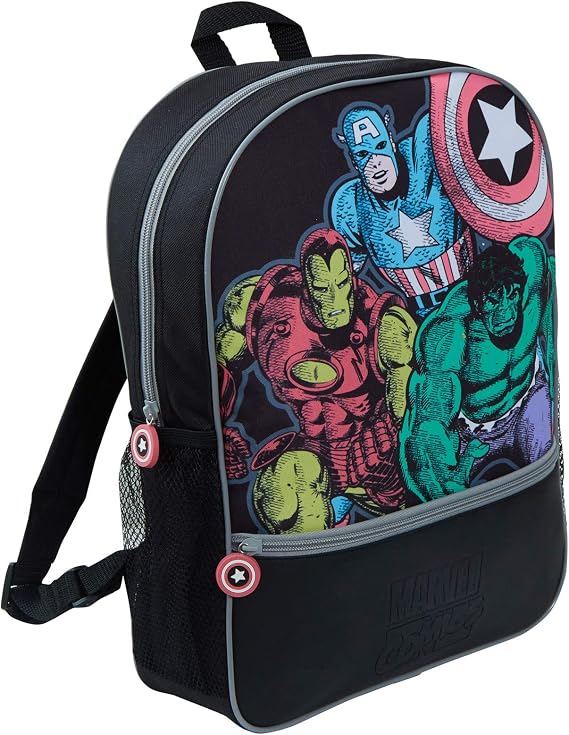 Marvel Comics Avengers Kids Backpack Large Back To School Bag Travel Rucksack Black Bag For Boys Girls Adults Back Pack with Drinks Holder