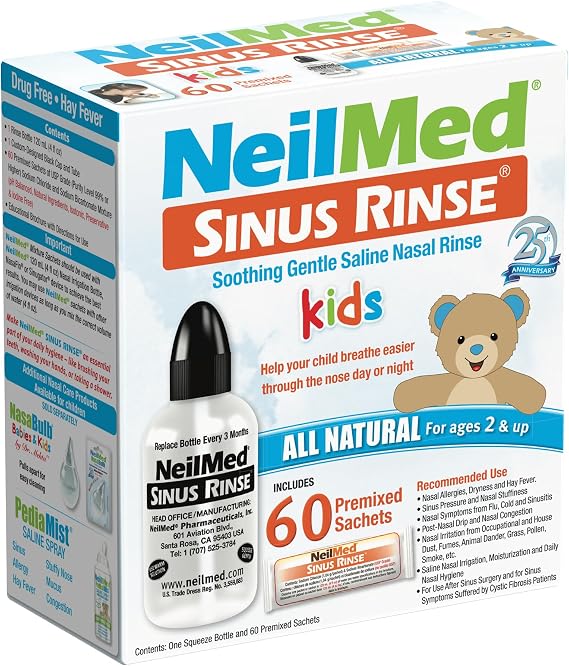 Neilmed's Sinus Rinse, Pediatric, Complete Saline Nasal Rinse Kit 60 Premixed Packets