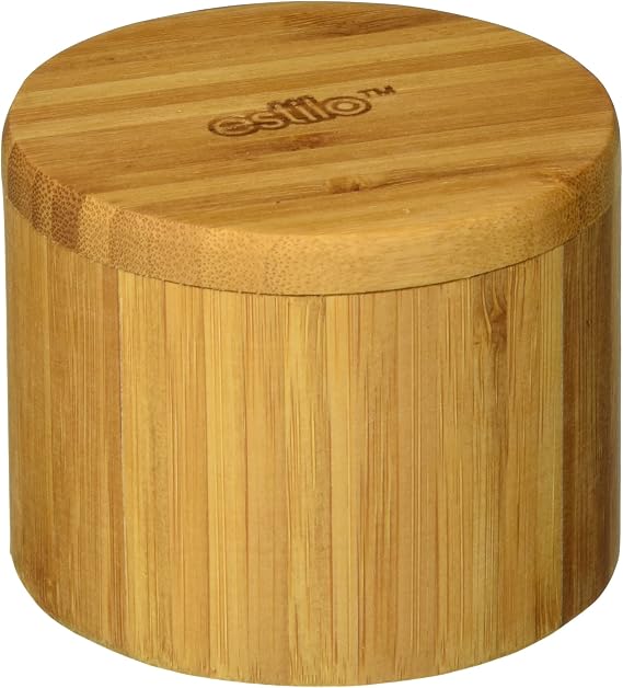 Estilo Premium Bamboo Salt and Pepper Bowls, Wooden Spice Containers with Magnetic Swivel Lids, Perfect for Salt, Spice, Sugar, Pepper Brown