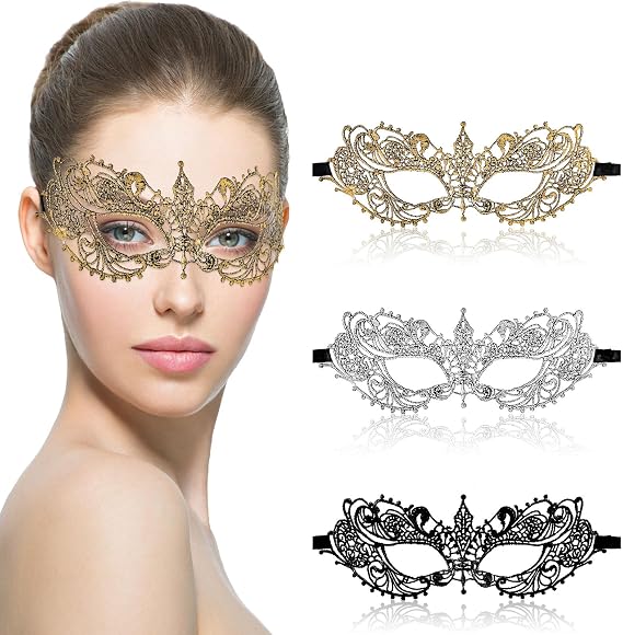 Amaxiu Masquerade Lace Masks for Women, 3 Pack Halloween Masquerade Party Mask Soft Venetian Masks Costume Party Mask for Evening Prom