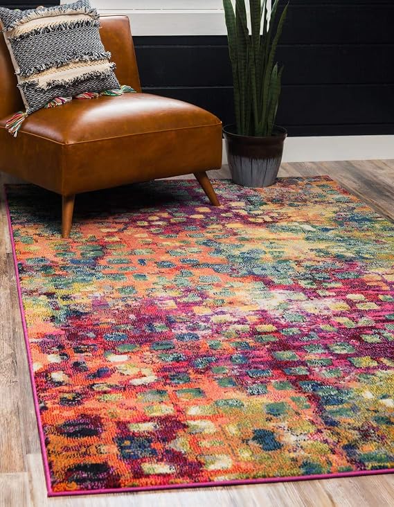 Unique Loom Jardin Collection Colorful, Vibrant, Abstract, Modern Area Rug (2' 0 x 3' 0 Rectangular, Multi/ Blue)