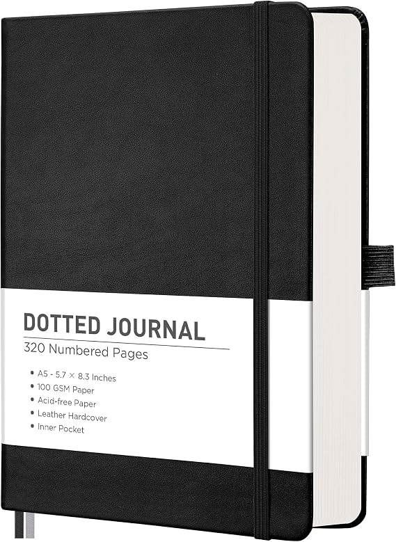 RETTACY Dotted Journal Notebook, 320 Numbered Pages, A5 (5.7'' 8.3'')