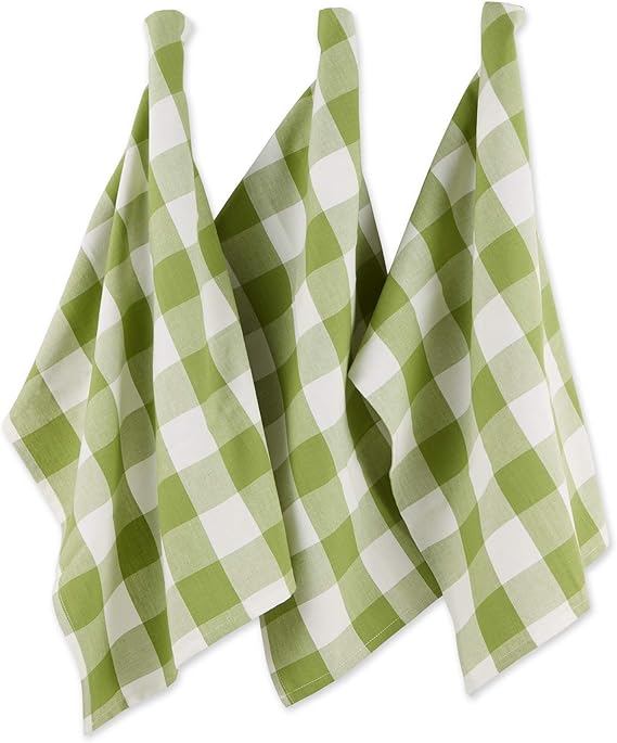 DII Buffalo Check Kitchen Collection, Classic Farmhouse Dishtowel Set, 20x30, Antique Green, 3 Piece