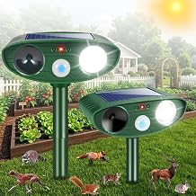 2Pack Solar Ultrasonic Animal Repellent Outdoor Rabbit Repellent Devices with Motion Detection&Flash Light Cat Repellent Keep Deer Raccoon Opossum Squirrel Away for Vegetable Garden Yard Lawn