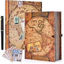 Travel Journal, Notebook for Writing, Adventure Logbook for Men & Women with Buckle Closure, for Memory Keeping & Travelers Notebook (Vintage Map)