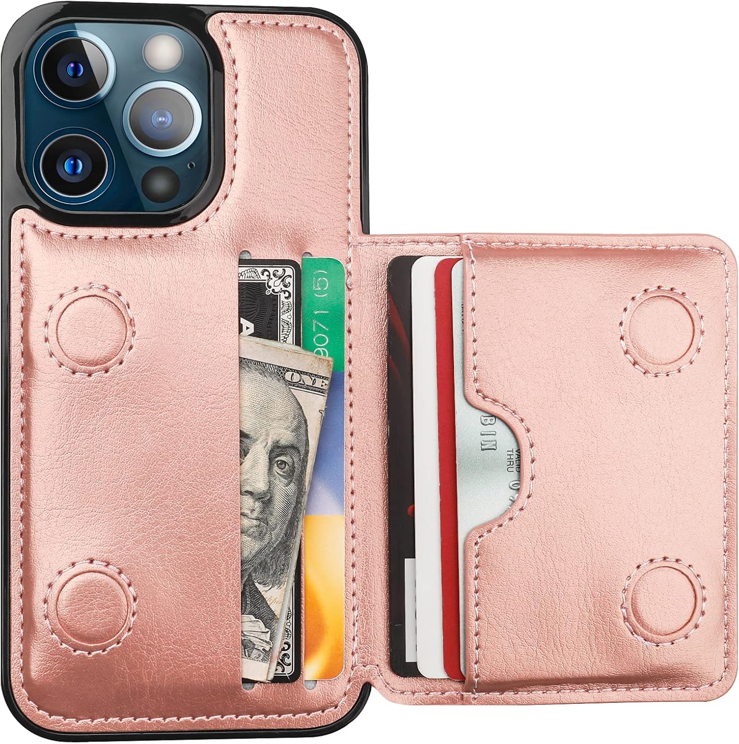 KIHUWEY Compatible with iPhone 13 Pro Wallet Case Credit Card Holder, Premium Leather Kickstand Durable Shockproof Protective Cover for iPhone 13 Pro 6.1 inch(Black)