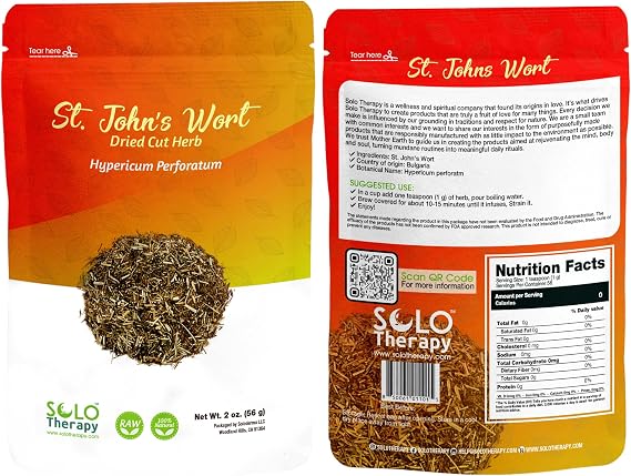 Solo Therapy St. John's Wort, Hypericum Perforatum Dried Cut Herb, Loose Herbal Tea, Caffeine-Free, 2 oz (56g) Resealable Bag (St. Johns Wort)