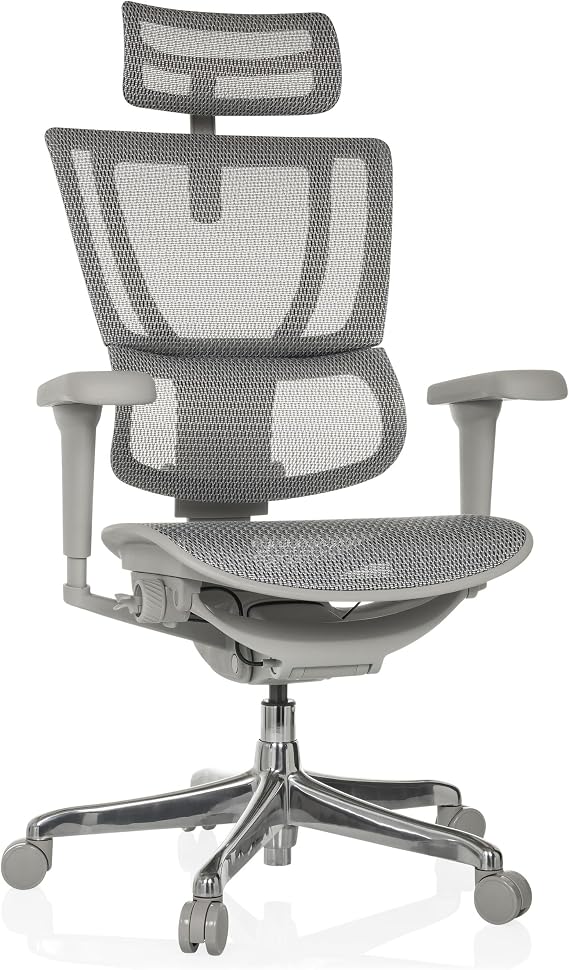 hjh OFFICE Bürostuhl ergonomisch ERGOHUMAN Slim Ultra G GEN2 Originales Design Bürosessel mit Flexibler Lendenwirbelstütze Netzbespannung Grau