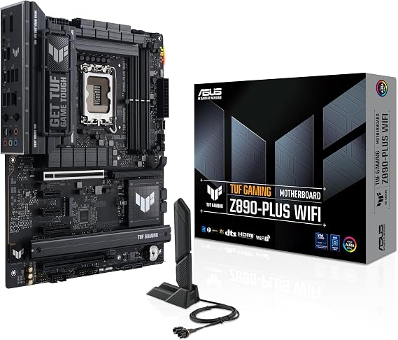 ASUS TUF GAMING Z890-PLUS WIFI Intel ATX motherboard, 16+1+2+1(80A) power stages, DDR5, PCIe 5.0 w/ full support for next-gen GPUs,1xUSB4, front USB 20Gbps, 4 x M.2 slots, Wi-Fi 7, Intel 2.5 Gb