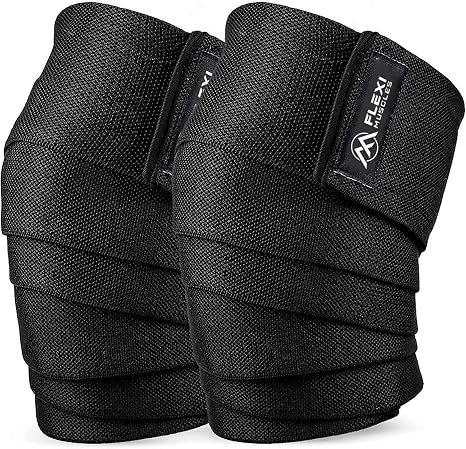 FLEXI MUSCLES Knee Wraps for Weightlifting (Pair) - Elastic Knee Straps for Squats, Powerlifting, Leg Press, and Gym Workouts - Compression Support for Men & Women.