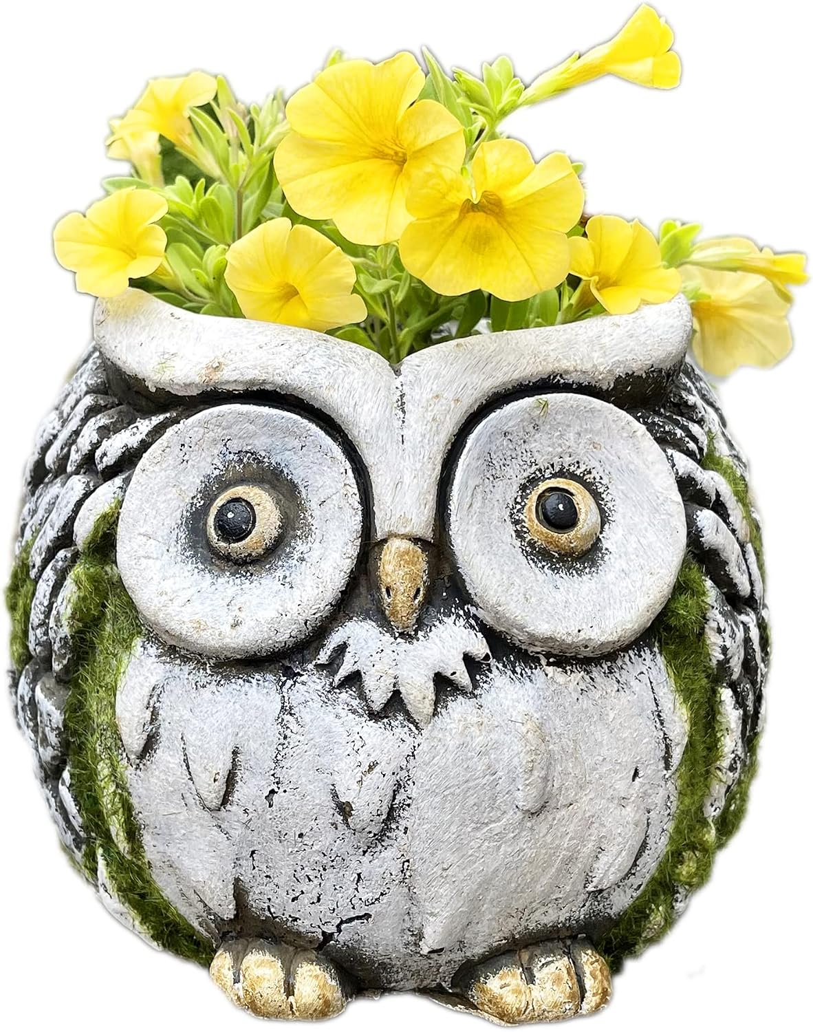 Darthome Cement White Faced Barn Owl Garden Flower Seed Plant Pot Holder Round Planter