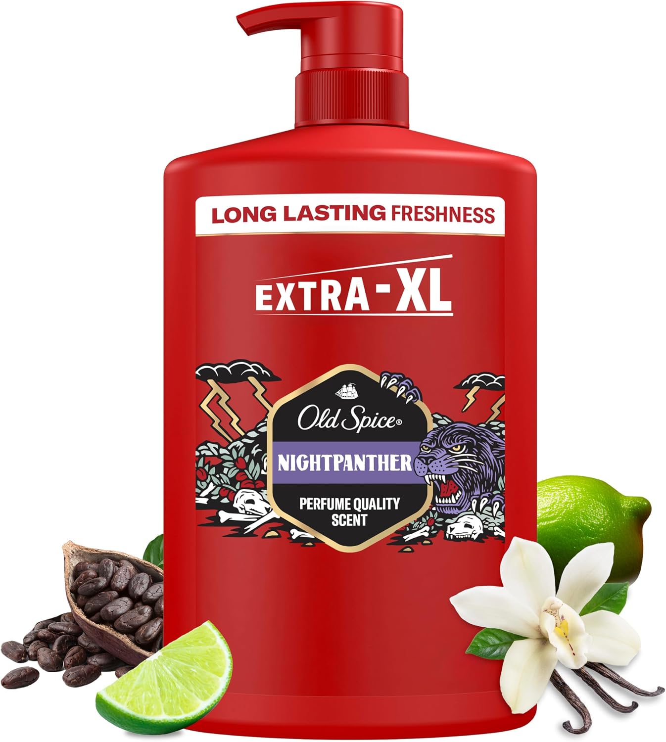 Old Spice Night Panther Men’s Shower Gel & Shampoo 1000ml, Multi-Use 3-in-1 Body-Hair-Face Wash, Long Lasting Freshness, Perfume Quality Scent, Deep Cleansing
