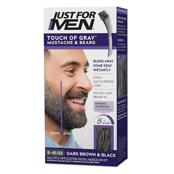 JUST FOR MEN Touch of Gray Mustache & Beard, Dark Brown & Black (1 Pack)