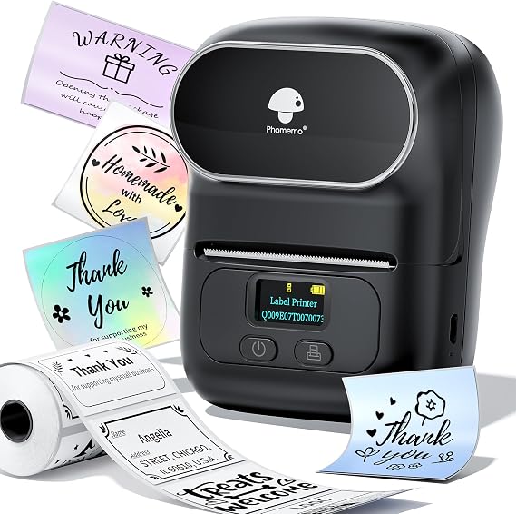 Memoqueen M110 Label Maker - M110 Barcode Label Printer Portable Bluetooth Maker Machine with Tape for Name Labels, Small Business, Address, Logo, Clothing Price Tag, Mailing, with 40x30mm Label