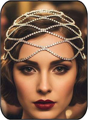 Formery Rhinestone Flapper Cap Silver Iridescent Mesh 1920s Headpiece Sparkly Gatsby Headband Accessories for Women