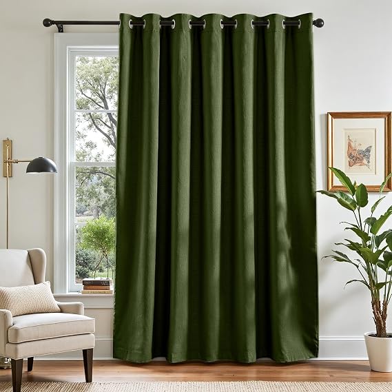 jinchan Linen Textured Room Darkening Curtain 84 Inch Length for Living Room Forest Green Curtain Thermal Insulated Grommet Top 1 Panel Window Drape Green