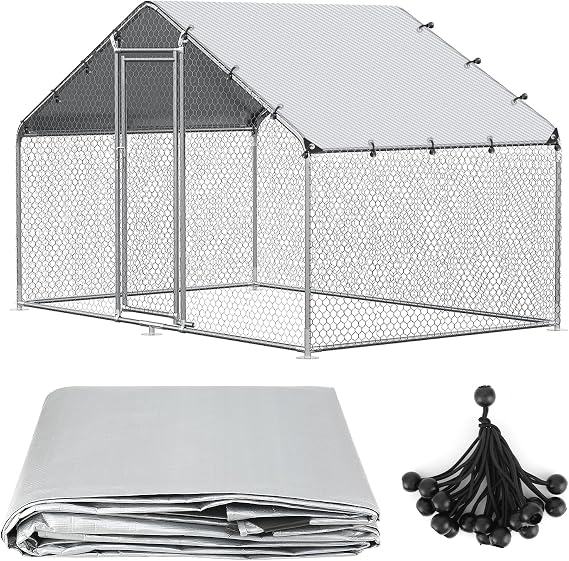 11.48 x 6.23 FT Chicken Coop Cover Waterproof, All-Weather PE Shade, Waterproof UV Resistant Chicken Coop Tarp, Chicken Run Cover for Winter with 20 Ball Bungees, for Large Chicken Pens