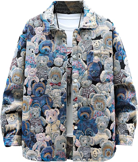 Men Bear Jacquard Weave 3/4 Sleeve Jacket