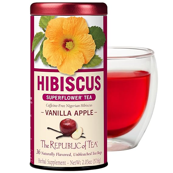 The Republic of Tea Vanilla Apple Hibiscus Herbal Tea, Caffeine Free, 36 Ct