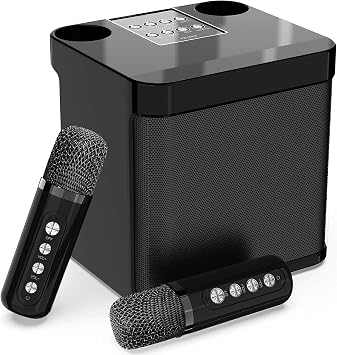 Karaoke Machine with Two Wireless Microphones, Portable Bluetooth Speaker Karaoke Sining Machines for Adults, Kids, Karoke PA System, with Echo and Vocal Cut, Supports TF/USB, AUX in