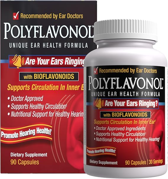 Polyflavonol with Bioflavonoids, Tinnitus Relief, Unique Ear Health Formula, Ringing Ears Support, Supports Circulation in Inner Ear, Promotes Hearing Health, 90 Capsule, 30 Servings