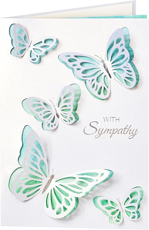 Crisky 2 Pcs Sympathy Cards with Envelopes Signature 3D Butterflies Condolence Cards