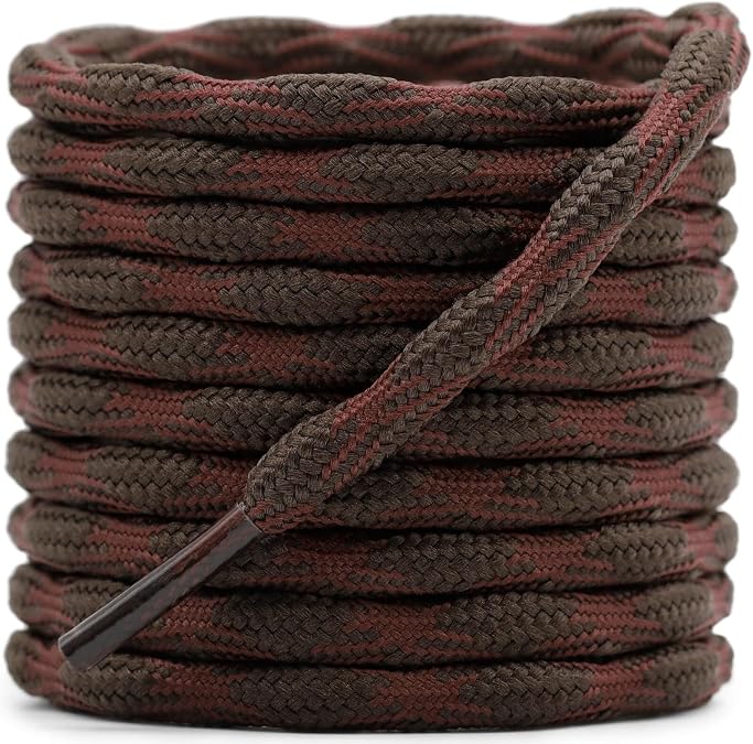 Round Hiking Boot Laces: 2 Pairs Outdoor Heavy Duty Work Shoe Laces | Wave Shape Shoelaces, Non Slip Shoestrings, for Climbing Shoes Boots