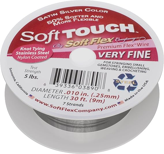 Soft Flex Kink Resistant Bead Wire - Extra Fine Point 0.10 Diameter - Jewelry Making Bead Wire - 30 Feet