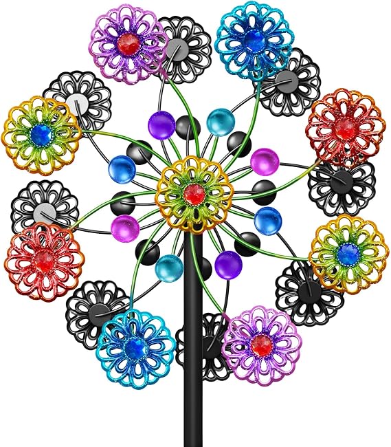 Wind Spinners Outdoor, Kinetic Wind Spinner,Yard Art Windmill with Metal Stake,Vintage Metal Wind Sculptures & Spinners,Waterproof Pinwheels Large Wind Spinner for Yard and Garden (Snow-Colour)