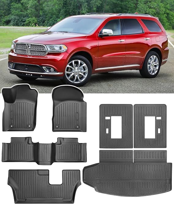 Car Floor Mat for Dodge Durango: All Weather Custom Fit TPE Accessories - Floor Cargo Liner Backrest Mat 2011 2012 2013 2014 2015 with 7-Seater 2nd Row Bench Seat