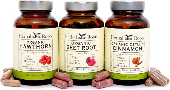 Herbal Roots Certified Organic Heart Health Trio, Hawthorn, Ceylon Cinnamon, Beetroot Herbal Supplements