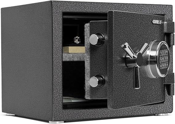 1200F 30 Minutes Fireproof and Waterproof Safe Box, Digital Fire Proof Safe with 3 Spoke Detachable Handle, Personal safe for Home Office Money Gun (1.29Cubic Feet Black)