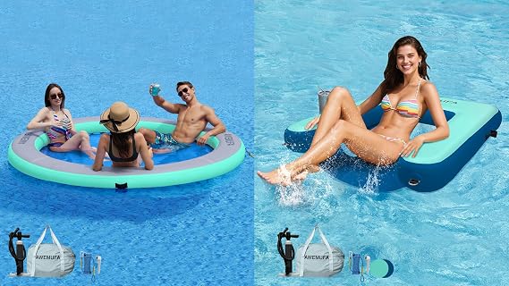 AWEMUFA 8ft Floating Ring Lake Raft for Adults Floating Dock with Mesh Inflatable Floating Chair