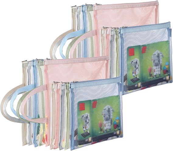 20 Pack Mesh Zipper Pouch Bags,Double-Layer Nylon Building Block Sets Toy Storage & Organization,Clearly Visible A4A5 Zipper Pouch with Handle for School Office Games…