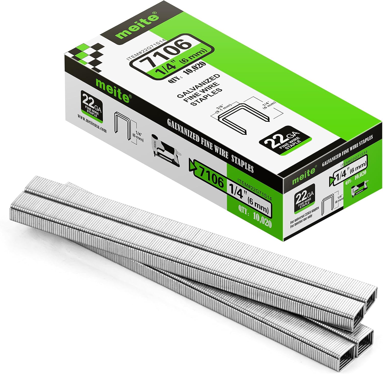 meite 7106 22 Gauge 71 Type 38-Inch Crown 14-Inch Leg Length Galvanized Upholstery Staples for Fine Wire Staplers 10,020 Counts