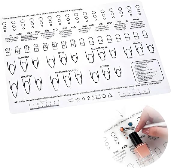 Silicone Nail Training Mat, Foldable Manicure Art Practice Design Plate, Manicure Tools, Washable Table Pad for DIY Application Practice
