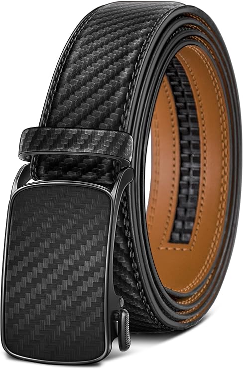 BULLIANT Men Ratchet Leather Belt True-to-size 1 3/8"-Gift Boxed | Smooth Sliding for Micro Fit | Holeless for Dress or Casual