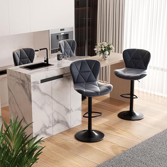 Hawthyhome Bar Stools Set of 4 Swivel Breakfast Bar Stools Dark grey