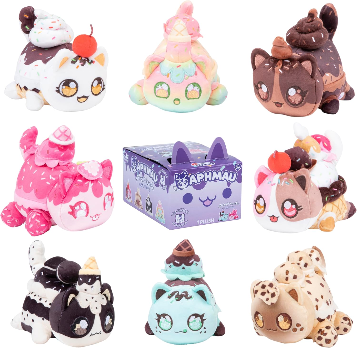 Aphmau 6” MeeMeow Mystery Plush – Ice Cream; YouTube Gaming Channel, Blind Box, 1 of 8 Possible Ice Cream MeeMeows, Official Merch, One Supplied, Styles May Vary