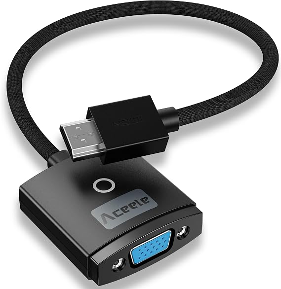 1080P@60Hz HDMI to VGA Adapter, Gold-Plated Adapter HDMI Male to VGA Female | 1080P Resolution, Nylon Braided Cable, Plug & Play, Mirror & Extension Modes, for Laptop/PC/Xbox to Monitor/Projector/HDTV/TV