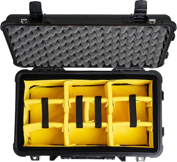 Pelican 1510 Case with Padded Dividers (Black) | Watertight Pelican 1510 case with wheels and padded dividers for travel, photography and equipment protection