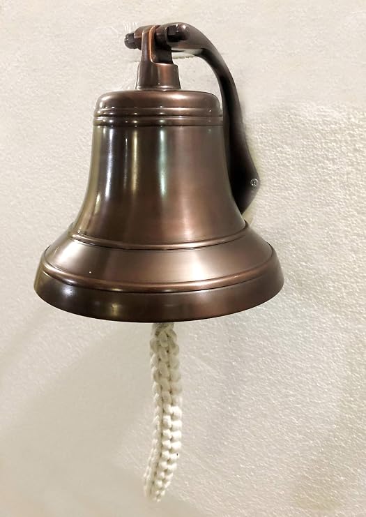 Solid Brass 7" Copper Antique Ship Bell Ring Home Kitchen Outdoor Indoor Door Bell Wall Hanging Home Decorative